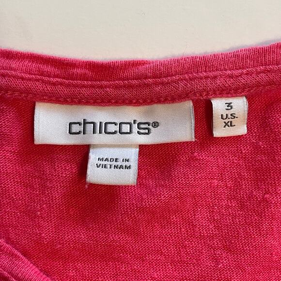 Chicos Linen Flutter Sleeve Top Size 3 (XL) Pink V-Neck - Picture 6 of 9